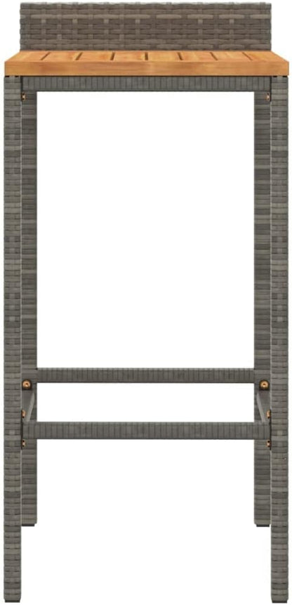 Set of 2 Grey Bar Stools Modern Acacia Wood Seat Poly Rattan Powder Coated Steel Frame for Kitchen Island High Table Indoor Outdoor Use