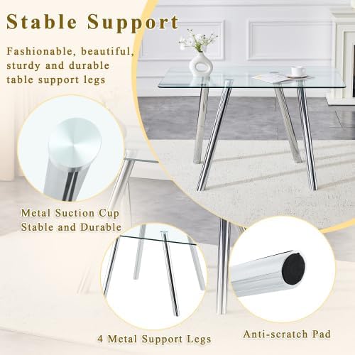 Donext 51" Rectangular Tempered Glass Dining Table, Sturdy Metal Legs,Modern Kitchen Dining Room Table, Easy to Clean, White
