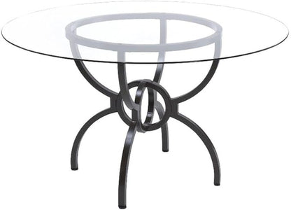 Pemberly Row 48" Round Contemporary Metal Dining Table, Clear Tempered Glass Top, Gunmetal Finish, Stylish Interlocking Ring Base, Chic Transitional Design for Breakfast Nook or Eat-in Kitchen