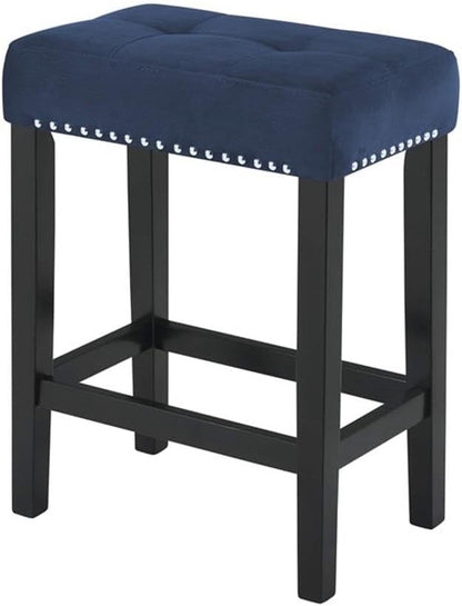 New Classic Furniture Celeste Faux Marble Theater Bar Table with 3 Bar Stool Set, Blue Velvet with Black Base