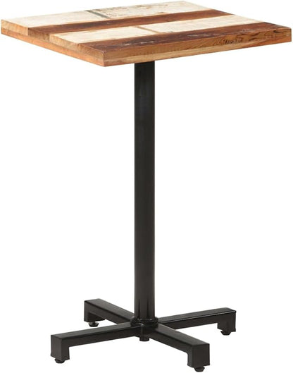 Reclaimed Wood Bistro Table 19.7 x 19.7 x 29.5 in Rustic Square Dining Table Mixed Color Finish Powder-Coated Iron Frame for Kitchen Bar Patio Cafe Small Spaces Indoor Outdoor