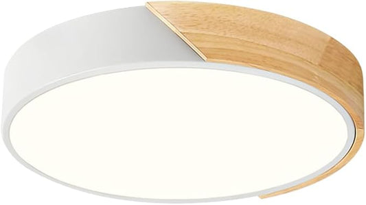 Vikaey Modern Dimmable LED Ceiling Light, Minimalist Wood Style 5CCT 2700K-6000K Flush Mount Ceiling Light Fixture, Round Lighting Lamp for Bedroom, Laundry Room, Hallway, White, 11.8"