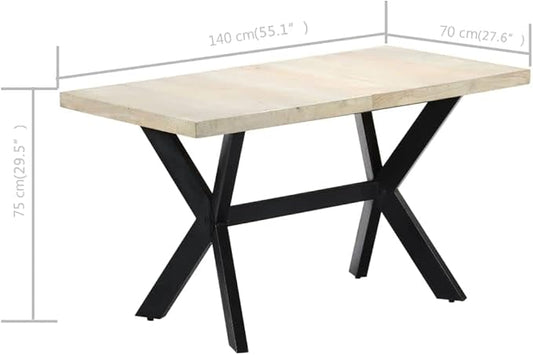 Bleached Mango Wood Dining Table for Kitchen & Living Room Spaces, Modern Rectangular Comedor Seating 6 People