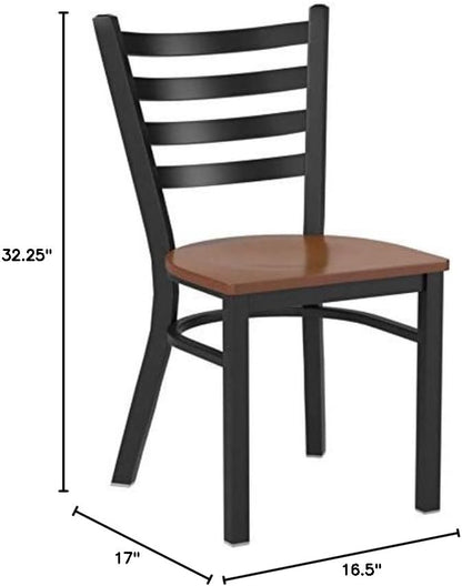 Flash Furniture 2 Pack HERCULES Series Black Ladder Back Metal Restaurant Chair - Cherry Wood Seat