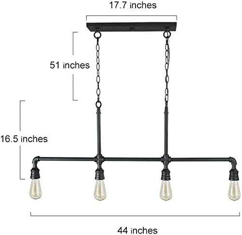 LOG BARN Pendant Lighting for Kitchen Island, 4-Light Farmhouse Industrial Lighting in Black Metal, 44" Linear Dining Room Lighting Fixtures Hanging