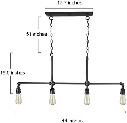 LOG BARN Pendant Lighting for Kitchen Island, 4-Light Farmhouse Industrial Lighting in Black Metal, 44" Linear Dining Room Lighting Fixtures Hanging