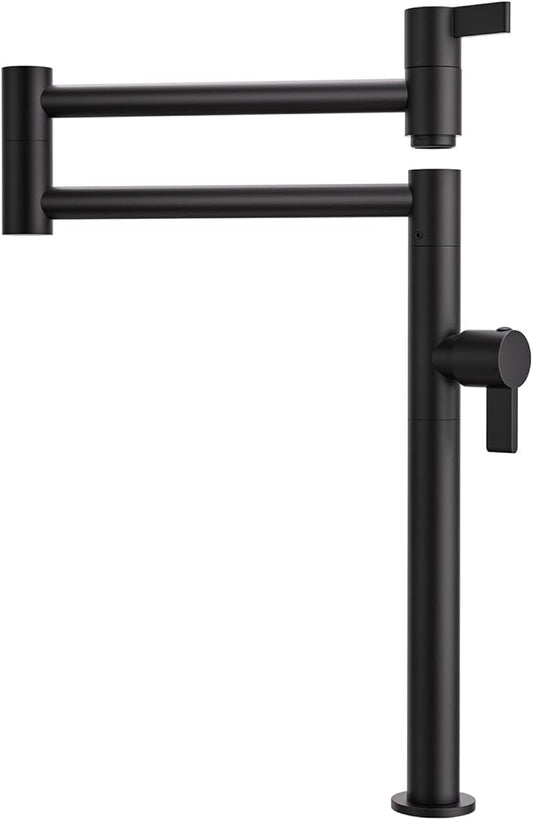 Deck Mount Pot Filler Faucet, ARCORA Solid Brass Pot Filler Matte Black Kitchen Folding Faucet with Stretchable Double Joint Swing Arm