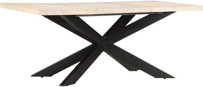 Solid Bleached Mango Wood Dining Table, 70.9x35.4 Inch Rectangular Kitchen Table, Industrial Room Centerpiece, Black Steel Legs, Seats 8, Dinner & Kitchen Area