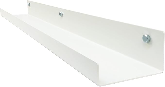 Mitus Floating Display Shelf - Wall Mounted - Modern Industrial Metal Channel Ledge White, 24 inch