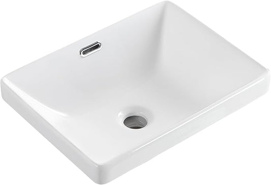Bathroom Vessel Sink 16.7" X 12.6" Semi Recessed Bathroom Sink Rectangular Drop In Bathroom Sinks with Overflow White Ceramic Vessel Sinks for Bathroom Modern Above Counter Basin Vanity Sink