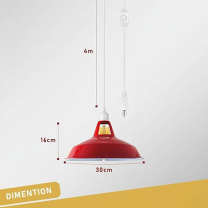 Plug in Pendant Light, 13.1FT Hanging Light with Plug in Cord and On/Off Switch, Industrial Black Barn Metal Shade Pendant Light for Kitchen Island, Dining Room, Bar, Cafe, Living Room, Black