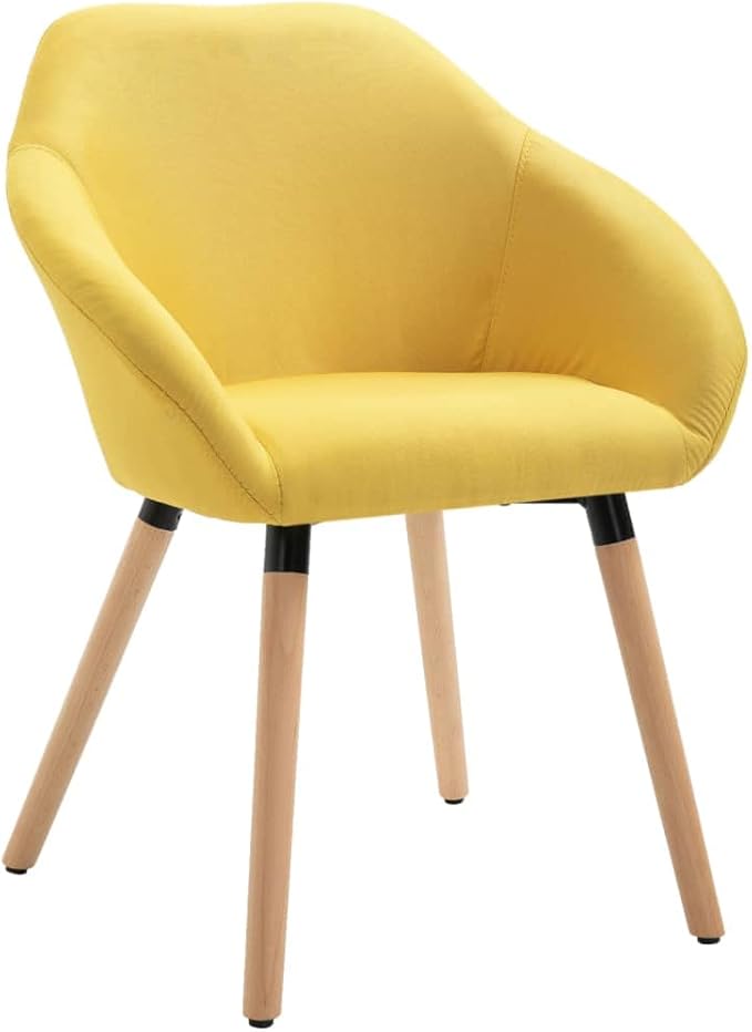 Yellow Dining Chairs Set of 4, Modern Farmhouse Kitchen Chairs with Padded Armrests, Polyester Upholstered Solid Wood Indoor Furniture for Dining Room Kitchen