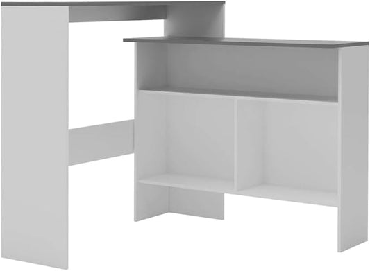 Modern Height Adjustable Bar Table, Rectangular Pub Table with Engineered Wood Surface for Home Kitchen, Dining Room, and Social Gatherings, 51.2 Inch Long, White and Grey