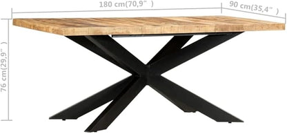 Solid Mango Wood Dining Table Industrial Design 70.9"x35.4"x29.9" Kitchen & Dining Room Furniture Rustic Wooden Table with Steel Frame