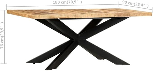 Solid Mango Wood Dining Table Rectangular 70.9 Inch Natural Brown Industrial Style Indoor Dining Room Table for 6