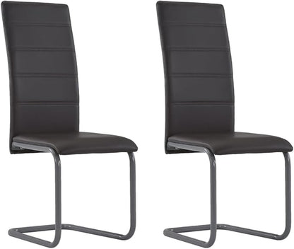 Brown Dining Chairs Set of 2, 20.9x16.1x40.6 cm, Modern Cantilever with Faux Leather & Steel Frame, Lightweight & Easy Clean