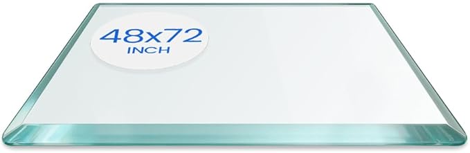 Dulles Glass 48X72 inch Rectangular Glass Table Top - Tempered - 3/8" Thick Glass Surface, Safe Beveled Edge, Radius Corners, Multipurpose for Dining Table, Patio, Coffee and End Table