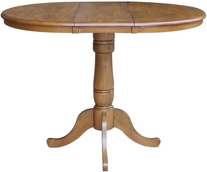 International Concepts 36" Round Top Pedestal Table with 12" Leaf-34.9" H-Dining or Counter Height, Pecan