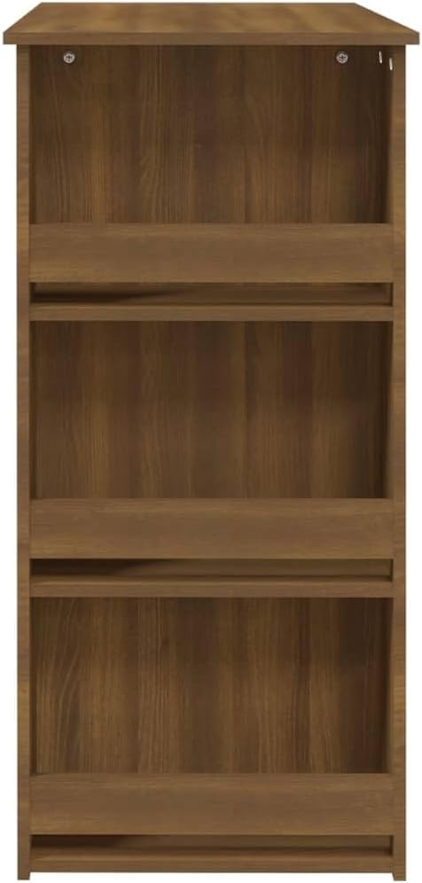 Modern Brown Oak Bar Table 40.2" Medium Engineered Wood with 3 Storage Shelves, Lacquered Rectangle High Top for Living Room, Kitchen & Dining Spaces