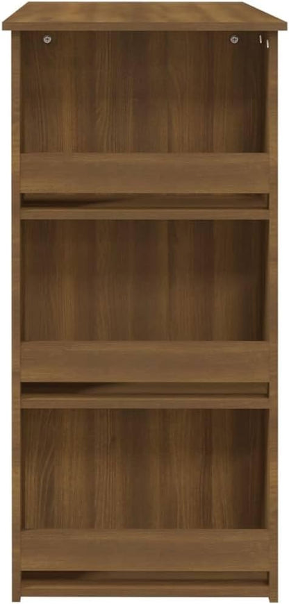 Modern Brown Oak Bar Table 40.2" Medium Engineered Wood with 3 Storage Shelves, Lacquered Rectangle High Top for Living Room, Kitchen & Dining Spaces