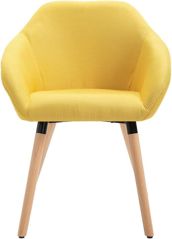 Yellow Dining Chairs Set of 4, Modern Farmhouse Kitchen Chairs with Padded Armrests, Polyester Upholstered Solid Wood Indoor Furniture for Dining Room Kitchen