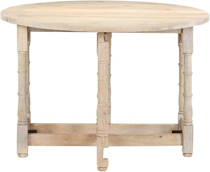 Solid Mango Wood Round Dining Table Indoor Bleached Finish Beige Classic Design Seats 4 for Kitchen Dining Room Small Spaces Furniture