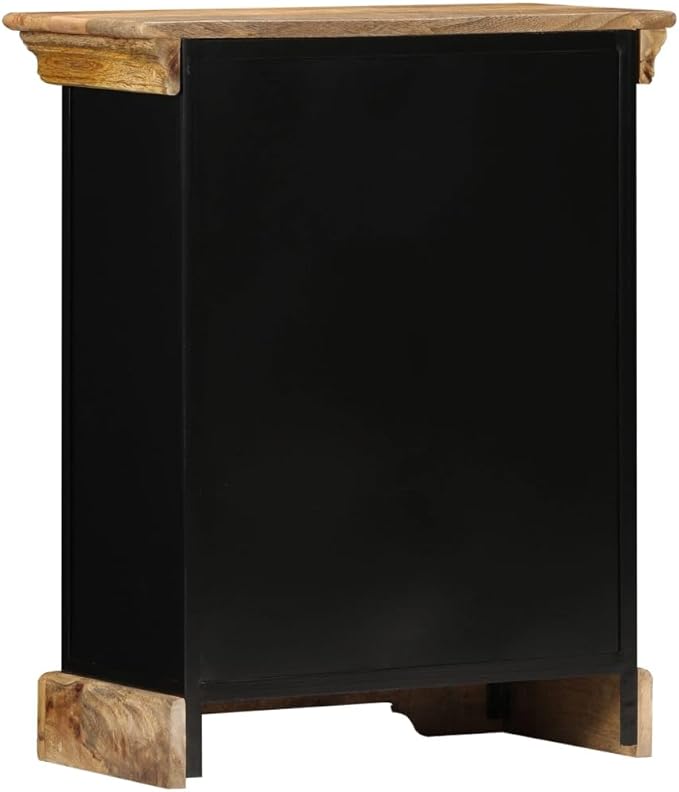 Solid Mango Wood Sideboard Cabinet, Brown and Black Industrial Finish, 23.6" Living Room Buffet with Storage, Polished Lacquered Surface Kitchen Furniture