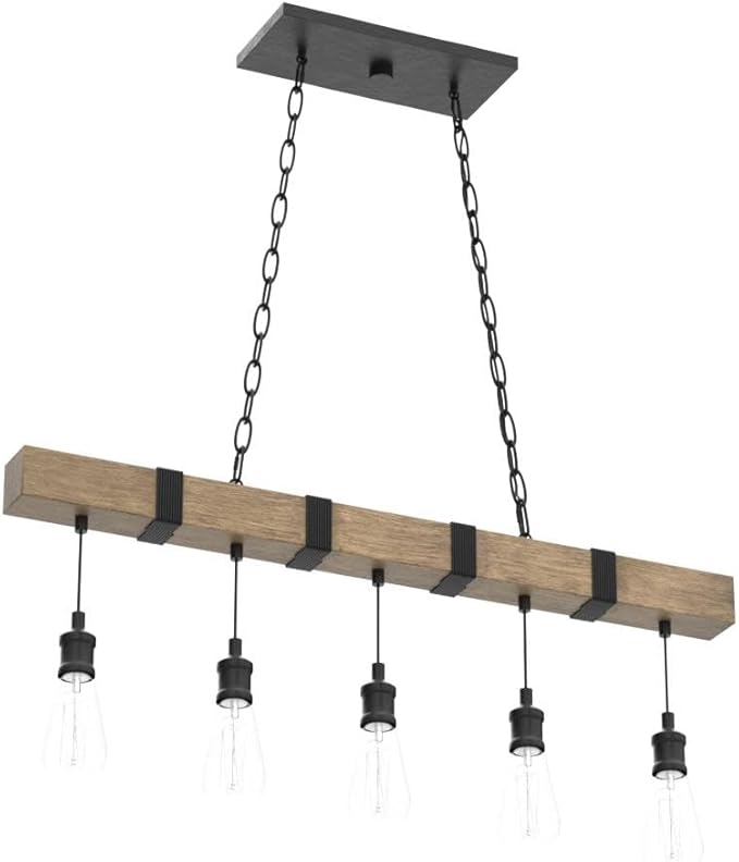 LOG BARN Kitchen Light Fixtures, Farmhouse Chandelier for Kitchen Island in Rustic Faux Wood with Black Wires, 5-Light Pendant Lighting for Dining Room