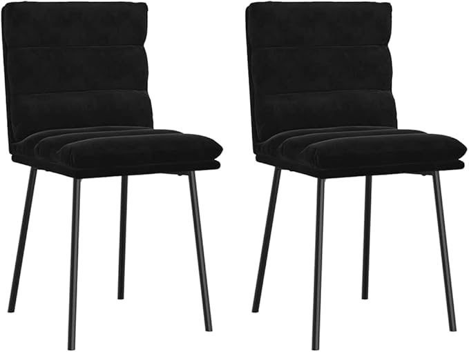 Modern Farmhouse Style Dining Chairs Set of 2 Black Velvet Upholstered Kitchen Chairs with Metal Frame and Thick Foam Padding for Dining Room Living Room Bedroom
