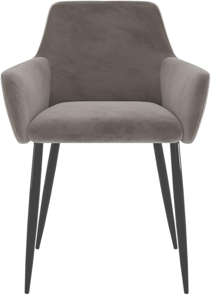 Light Gray Velvet Dining Chairs Set of 2, 22x22x30.7 in, Metal Legs, Ergonomic Back & Armrest for Dining Kitchen Living Bedroom Office