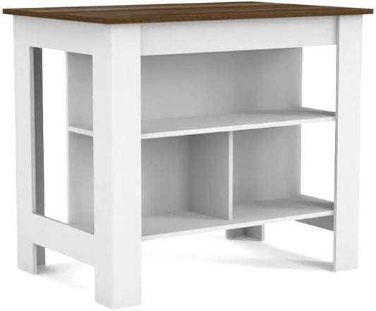 Modern Dining Table Kitchen Island Table 35in H Four Legs Three Open Shelves Sturdy Stable Easy Clean Adjustable Expandable Luxury Counter Console Living Room Decor