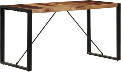 Industrial Dining Table 55.1" Solid Acacia Wood Top Rectangular Kitchen & Dining Room Table Seats 6 Durable Powder-Coated Legs for Living Room Loft Apartment