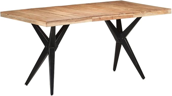 Rectangular Bleached Acacia Wood Dining Table, Black Steel Legs, Modern Kitchen Table for Family Dinner, Home & Loft Gatherings
