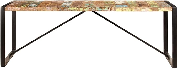 Solid Reclaimed Wood Dining Table 86.6x39.4x29.5 Inches Antique-Style Handmade Farmhouse Table with Iron Legs for Kitchen Dining Room Furniture