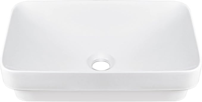 DeerValley 19" x 12" Semi-Recessed Ceramic Vessel Sink for Bathroom Vanity, Rectangular White Countertop Above Counter Basin with No Overflow Hole, Modern Bathroom Sink Bowl