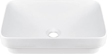DeerValley 19" x 12" Semi-Recessed Ceramic Vessel Sink for Bathroom Vanity, Rectangular White Countertop Above Counter Basin with No Overflow Hole, Modern Bathroom Sink Bowl