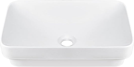 DeerValley 19" x 12" Semi-Recessed Ceramic Vessel Sink for Bathroom Vanity, Rectangular White Countertop Above Counter Basin with No Overflow Hole, Modern Bathroom Sink Bowl