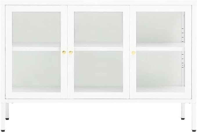 White Sideboard, Powder-Coated Steel Buffet Cabinet, 41.3 x 13.8 27.6 Inch Modern Storage Furniture with Adjustable Shelves for Living Room, Kitchen, Office Dining Storage