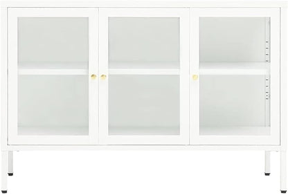 White Sideboard, Powder-Coated Steel Buffet Cabinet, 41.3 x 13.8 27.6 Inch Modern Storage Furniture with Adjustable Shelves for Living Room, Kitchen, Office Dining Storage