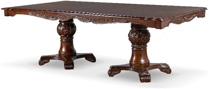 Furniture of America Adair Traditional Solid Wood 95-inch Expandable Dining Table with Double Pedestal and Carved Details, Seats up to 8, for Home, Kitchen, Living Room, Dark Cherry