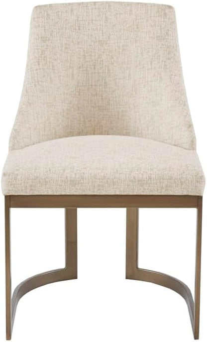 Madison Park Bryce Parsons Upholstered Accent Dining Chairs Set of 2, Padded Seat with Cushion, Antique Gold Metal Frame Back and Sled Leg, Contemporary Modern Chic for Kitchen, Cream 2 Piece