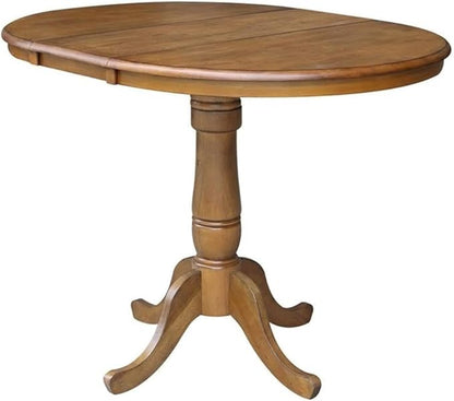 International Concepts 36" Round Top Pedestal Table with 12" Leaf-34.9" H-Dining or Counter Height, Pecan