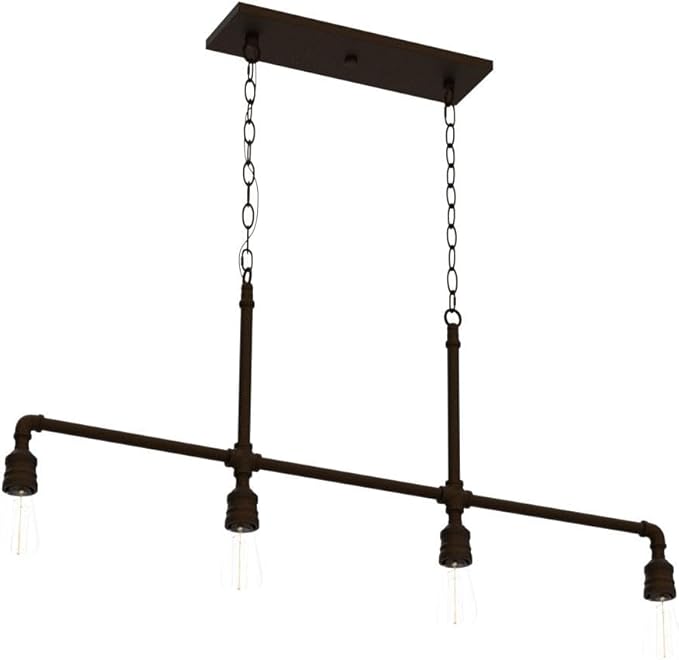 LOG BARN Pendant Lighting for Kitchen Island, 4-Light Farmhouse Industrial Lighting in Black Metal, 44" Linear Dining Room Lighting Fixtures Hanging