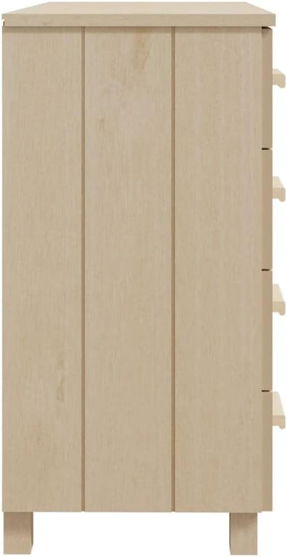 Honey Brown Solid Pine Wood Sideboard, 5-Drawer Buffet Cabinet, 31.1" Living Room Furniture, Stained Finish, Rectangular Storage Kitchen Furnitur