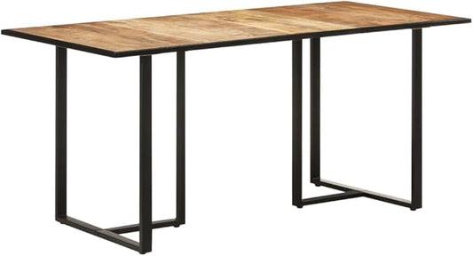 63" Solid Mango Wood Dining Table Industrial Kitchen Island Narrow Side Table with Powder-Coated Iron Legs for Dining Room Kitchen Office