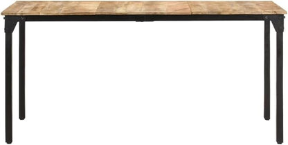 Rectangular Dining Table, Natural Mango Wood, Rustic Industrial Style for Kitchen or Dining Room Spaces, Seats Up to Six People