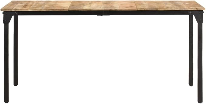 Solid Mango Wood Dining Table Natural Brown Rectangular Rustic Industrial Style Kitchen and Dining Room Furniture 63x31.5x29.9 Inches Accommodates 6