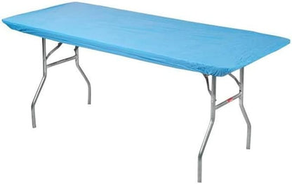 Kwik-Covers 10 Pack of Rectangular Plastic Table Covers - 6' Foot or 8' Foot Options - Indoor or Outdoor Fitted Table Covers (Table NOT Included) (Light Blue, 30" x 96" (8' ft))