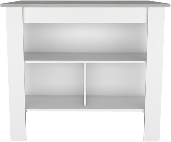 Modern Dining Table Kitchen Island Table 35in H Four Legs Three Open Shelves Sturdy Stable Easy Clean Adjustable Expandable Luxury Counter Console Living Room Decor