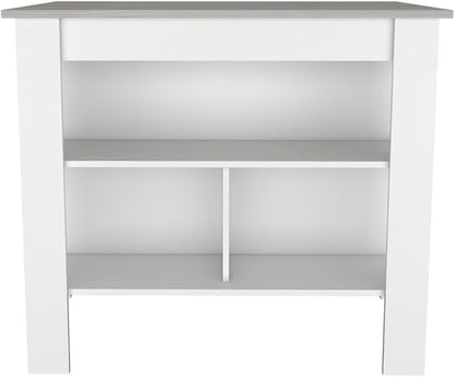 Modern Dining Table Kitchen Island Table 35in H Four Legs Three Open Shelves Sturdy Stable Easy Clean Adjustable Expandable Luxury Counter Console Living Room Decor